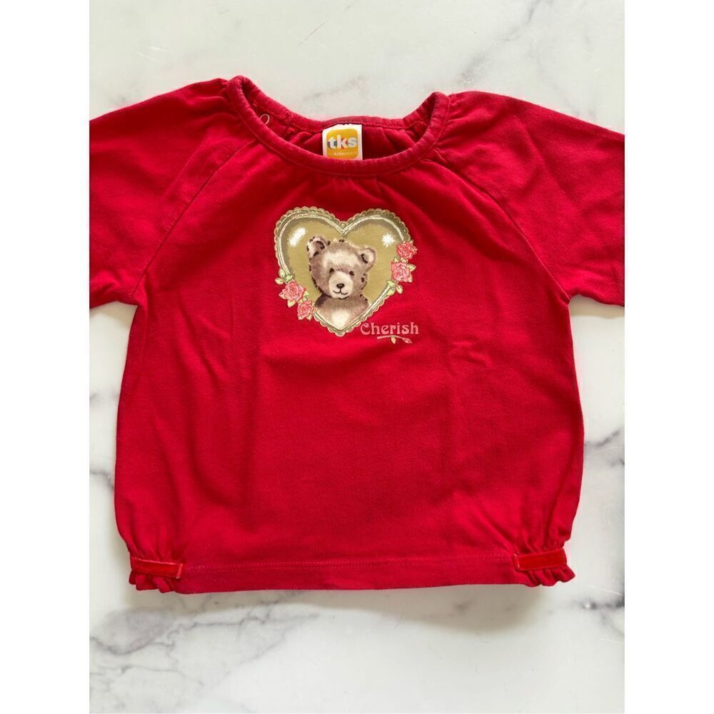 TKS the Kid Source 18 month baby girl y2k cute teddy bear red shirt Cherish long